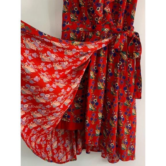 NWOT Anthropologie Rosalia Wrap Dress by Maeve Size 8 Red Ditsy Frill 6388 - Picture 10 of 16